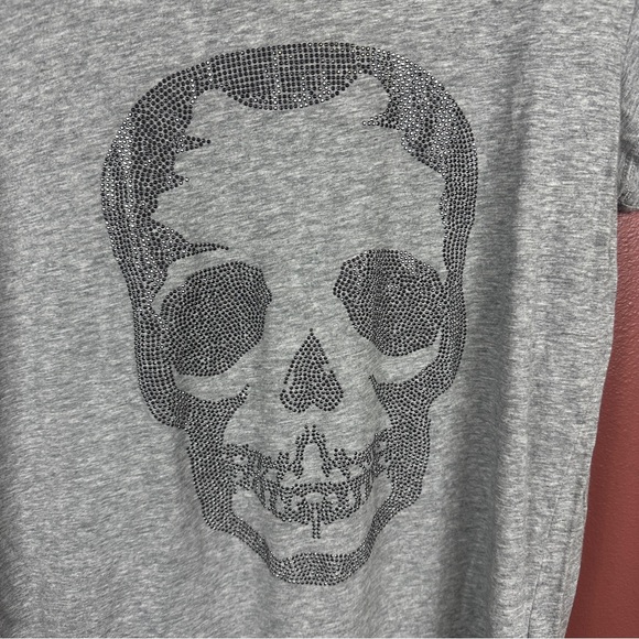 Zadig & Voltaire skinny skull tee embellished gray short sleeve size large - Picture 3 of 6